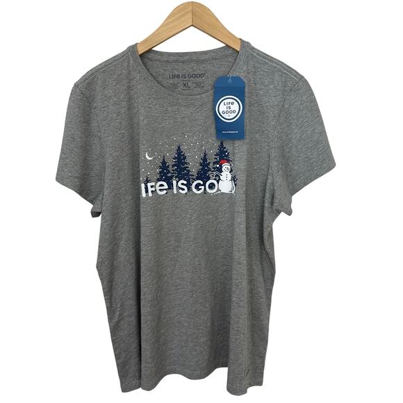 Life‎ is Good Womens Crusher Tee XL Gray Snowman Landscape Winter Cotton Shirt - Picture 1 of 9